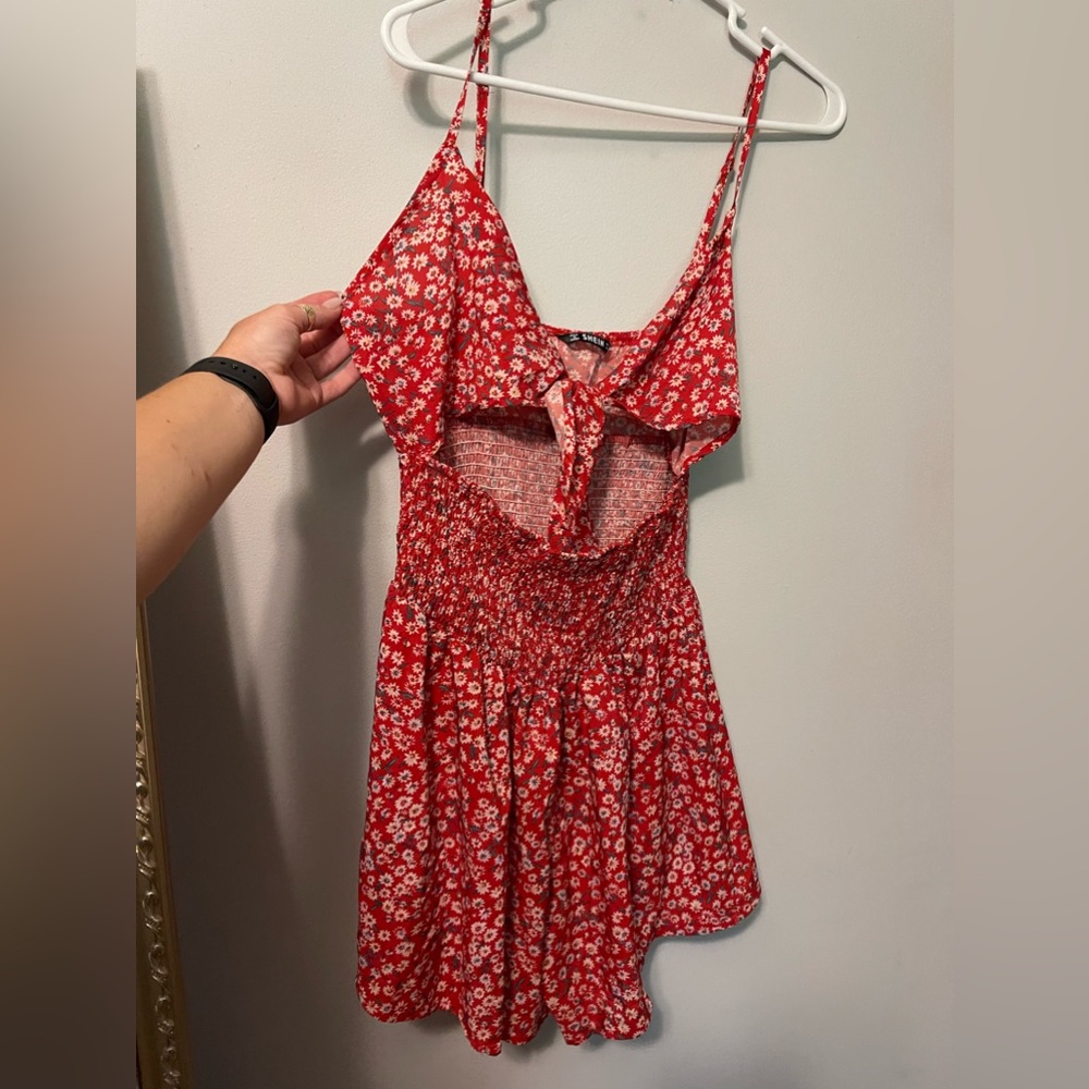 Tie Front Cut Out Shirred Detail Ditsy Floral Romper